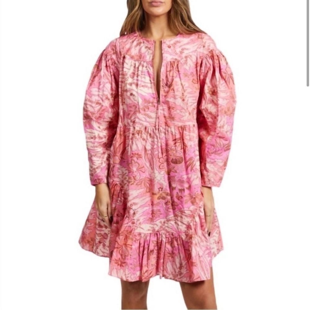 Ulla Johnson | Leiko Floral Print Tropical Pink Dress, Vacation, 8 - Picture 2 of 16